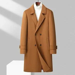 Mens Wool Trench Coats Classic Double Layer Woolen Trench Coat For