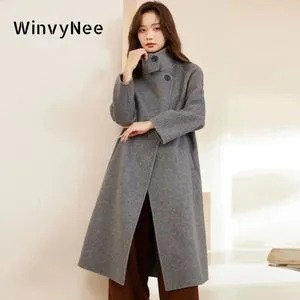 WinvyNee Wool Coat For Women Long Oversized Woolen Overcoat With