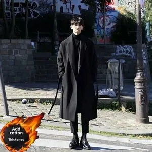 Japanese Style Mens Long Kneelength Thickened Warm Worsted