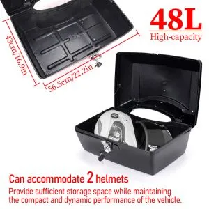 Motorcycle Rear Case 48L Universal Water Resistant With Lock Backrest Cushion Trunk Tail Luggage Box For Helmets Luggages Black 1 - View #3