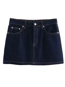 【Anyone more】Hinari Pocket Denim Mini Skirt Vintage Mid-Rise Zip Fly Mini denim skirt with Five Pockets