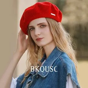 8248 Winter Warm Rhinestone Beret Red Hats For Women Barette Wool French Nawati Wool French Berets for Women, Solid Color Beret Hats  main image 2