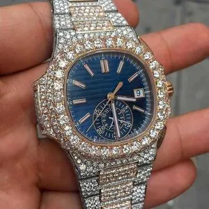 Heavy thick luxurious sporty lab diamond watch with bracelet s-l400.jpg main image 4