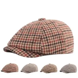Houndstooth flat cap Mens Cotton Octagonal Vintage Beret  display picture 1