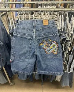 JNCO Chinese Loong Hip Hop Denim Shorts 2000s Style Summer Baggy