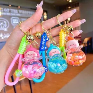 Liquid Floating Keychain Acrylic Space Man Quicksand Pendant with