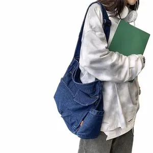 DHgate.com:Retro Denim Shoulder Bag - Large Capacity