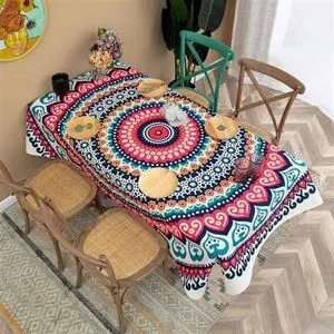 African Style Tribal Print Tablecloth - Water Repellent, Stain Resistant, 60x84 Inches, Rectangle