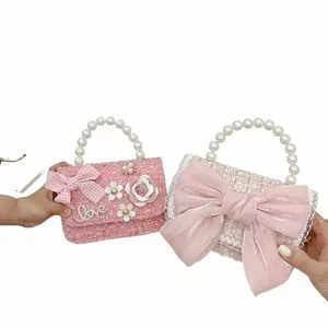 【NOIRNINE】Bebe Pearl Ribbon Bag DHgate.com:2024Korean Pearl Kids Handbag Bow Princess