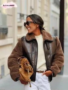 ジャケット・アウター theredthread fake leather jacket brown Faux Leather Jacket Women Brown Pleather Bomber Jacket Oversized