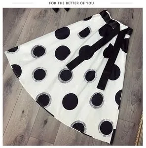 Chic Black Tees Tops And Vintage Polka Dots Long Skirts Set For