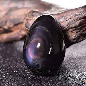 Natural Rainbow Obsidian Cat Eye Egg-Shaped Healing Quartz Crystal ...