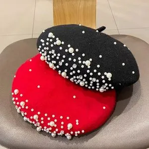 2024 Wool Beret with Rhinestone Pearls Beads for Women  display picture 1