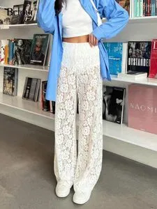 パンツ 5 PROGRESS SS23 5progress Trousers White (9020FLORAWHITE) DHgate.com:Lace Flower Womens Pants: Chic Transparent Cotton