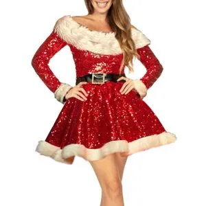 off the shoulder mrs claus dress Plush Sequin Santa Claus Christmas dress Women for Women