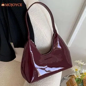 Wine Red Patent Leather Tote: Fashionable Shoulder Bag Wine Red Patent Leather Tote: Fashionable Shoulder Bag