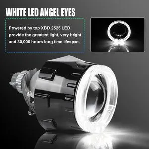 2 Proiettori Bi-Xenon Angel Eyes 2.5 Pollici Con LED DRL – Per H1/H4/H7, Luce Bianca, Impermeabile, Per Auto E Moto, Universal LHD
