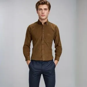 Xixiuly Men's Corduroy Button Down Shirt - Long Sleeve Casual & Business Shirt With Pocket
