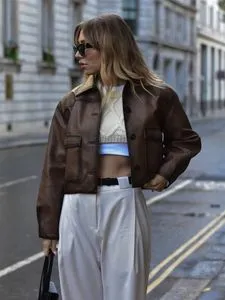 ZACK RAIN Womens Leather Jacket Casual From Wangclothes1