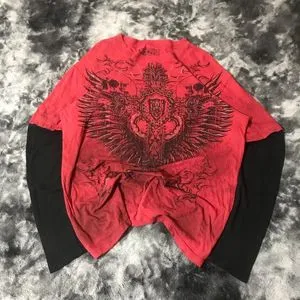 【送料込】GLAVIL スカル 十字架 DARK RED RUM 系 Y2K Vintage Carbon Black Shirt Mens Large Red Y2K Cyber Goth