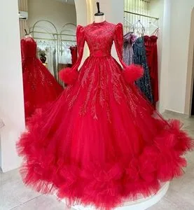 long sleeve red quince dress Off-Shoulder Red Beaded Puff Quinceanera Ball Red Ball gown with Appliques and Corset