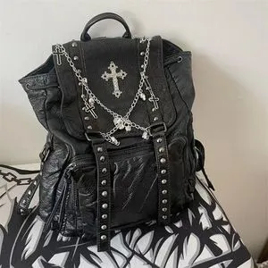 Y2K Grunge Rivet Backpack - Gothic Punk Cross School Bag
