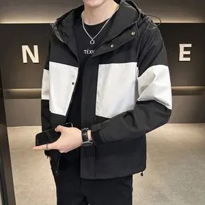 Mens Hooded Jackets Sale Jacket Loose Fit Solid Patchwork