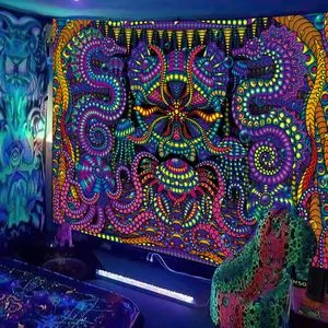 Black UV Reactive Psychedelic DJ Hippie Psychedelic Tapestry Amazon Wall Hanging Decor For Bedroom Dorm And Indie Room Decoration From Mang10 16.28 DHgate.Com