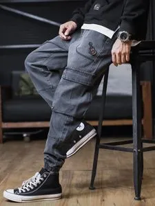 【送料&関税込】Golden Cargo Jeans Mens Plus Size Cargos Cargo Jeans Black Joggers Harem Jeet