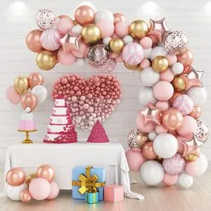 Macaron 1. Geburtstag Deko-Set In Rosa & Blau – Mit Riesen-Zahl-1-Ballon, Banner, Girlanden & Luftballons