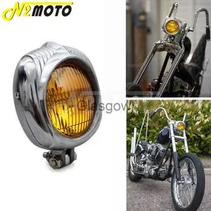 Yellow Motorcycle Headlight | Hi/Lo Beam Fog Light For Harley Chopper Bobber Cafe Racer