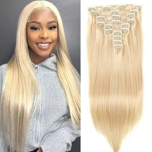 Blonde Clip In Hair Extensions | Remy Human Hair | #613  display picture 3