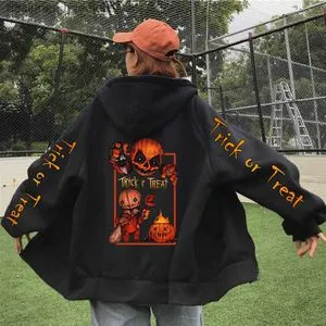 Horror Movie Hoodie: Unisex Halloween Zip-Up Jacket with