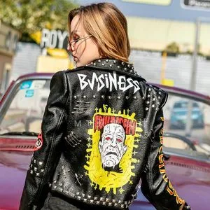 Womens Steampunk Leather Jacket Slim Short Outerwear