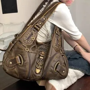 Vintage Brown Y2K Leather handbags for women for Women