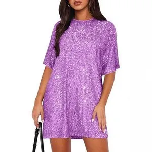 Female Cocktail Party Cocktail Dress Code Shiny Sequin Sequin T Shirt Dress  For Women Loose Fit,