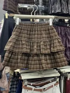 Ruffled Plaid Skirt Y2K Punk Rock Preppy Style Cake Skirt