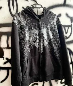 Y2K Fashion Trend Oversized Letter Patch Printed Zipper Hoodie Men