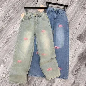 Designer Casual Jeans: Miu Home Spring Summer Pants with Pink