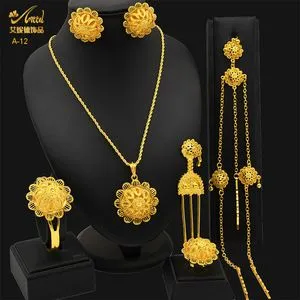 8cm Big Ethiopian Rhinestone Cross Jewelry Set - 24k Gold Plated, Bridal Wedding Gift, Dubai Style Africa