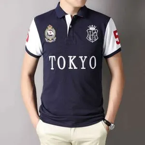Mens Polos Tokyo Polo Shirt Mens Smart Casual Japanese Embroidery