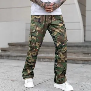 Men's Y2K Fashion Ink Graffiti Baggy Cargo Flare Pants Camouflage