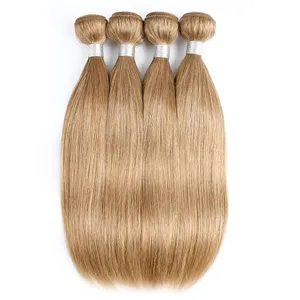 #27 Honey Blonde Human Hair Weave Bundles Brazilian Virgin Straight Hair 3/4 Bundles 16-24 Inch Remy Human Hair Extensions