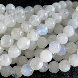 Natural Genuine Flash Blue Light Moonstone Round Loose Stone Beads 3-18mm Fit Jewelry DIY Necklaces or Bracelets 16" 06374