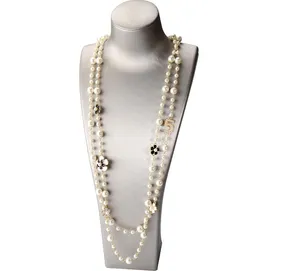 High Quality Women Long Pendants Layered Pearl Necklace Collares de moda Number 5 Flower Party Jewelry GD290