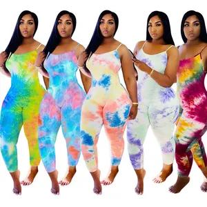 Plus size Women gradient color jumpsuit sexy spaghetti strap rompers sleeveless bodysuit bodycon overalls summer one piece pants 3047