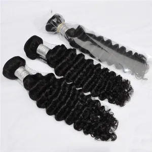 Brazilian Deep Wave Unprocessed Curly Remy Human Hair Weave Natural Black 300Grams Virgin Hair bundles