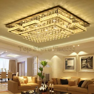 Newest Pendant Lamp Chandelier Modern Luxury Square Lustre K9 Crystal Led Chandelier Remote Control Dimmable Luminaria Living Room Lamparas