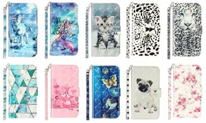 3D Leather Wallet Cases For Iphone 14 13 12 Mini 11 Pro Max XR XS 8 7 6 Plus 5 SE Wolf Cat Leopard Marble Flower Butterfly Bear Flip Cover Luxury Card Slot ID Stand Purse Girl