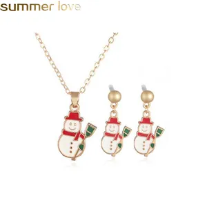 Trendy Cartoon Necklace Earring Set for Kids Women New Christmas Snowman Socks Design Charming Necklaces Earrings Alloy Jewelry Set